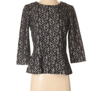 J. Crew Black and White Peplum Blouse with 3/4 Sleeves